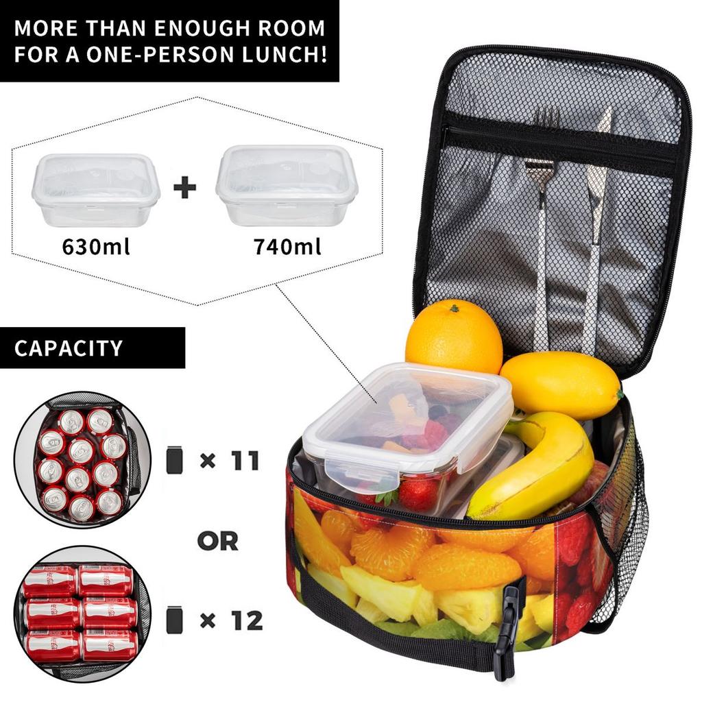 Kiwi Mango Orange Strawberry Fruit Pattern Insulated Lunch Bag for Women Kids Portable Food Boxes Thermal Lunch Box Tote