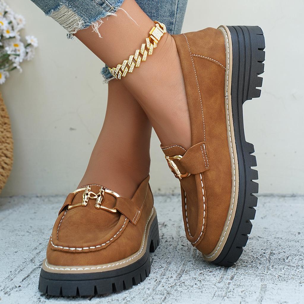 Women's Loafers Retro Suede Casual Shoes Round Toe Rubber Platform Shoes Classic Shallow Mouth Loafers High Quality Womens Shoes