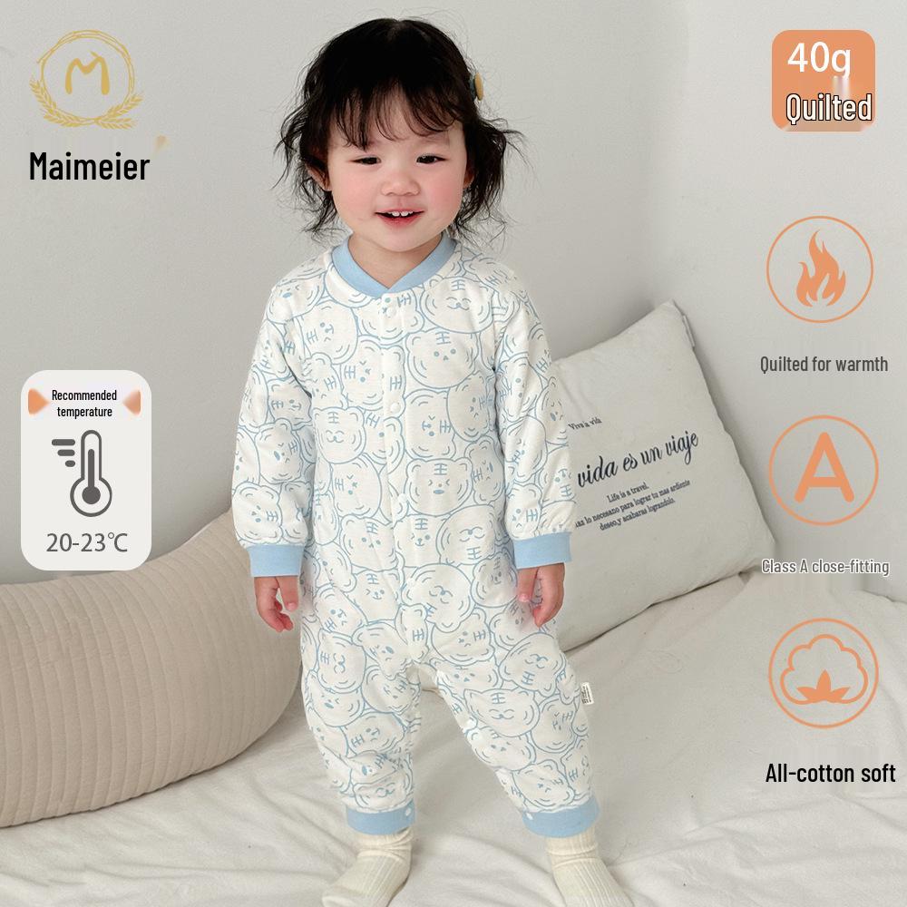 Maienmier Quilted Baby Jumpsuit - 40g Warm Cotton Romper for Autumn & Winter