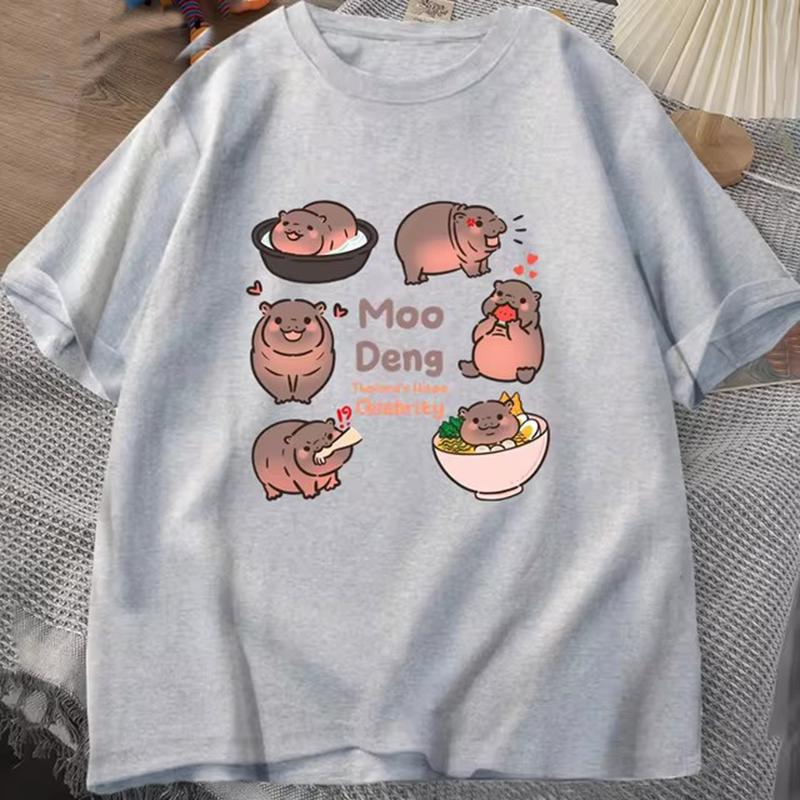 Moo Deng Bouncy Pig In Thailand Baby Hippo Khao Kheow Open Zoo TShirt Funny Moo Deng T Shirt Unisexs Short Sleeve Tshirt
