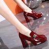 Fashion Customize Color Women Spring Pumps Block High Heels Round Toe Beautiful Wine Red Party Dress Shoes US Plus Size  bridal shoes