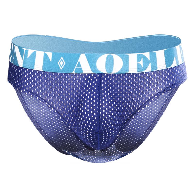 Pánské trendy síťované slipy s nízkým pasem, prodyšné spodní prádlo z ledového hedvábí