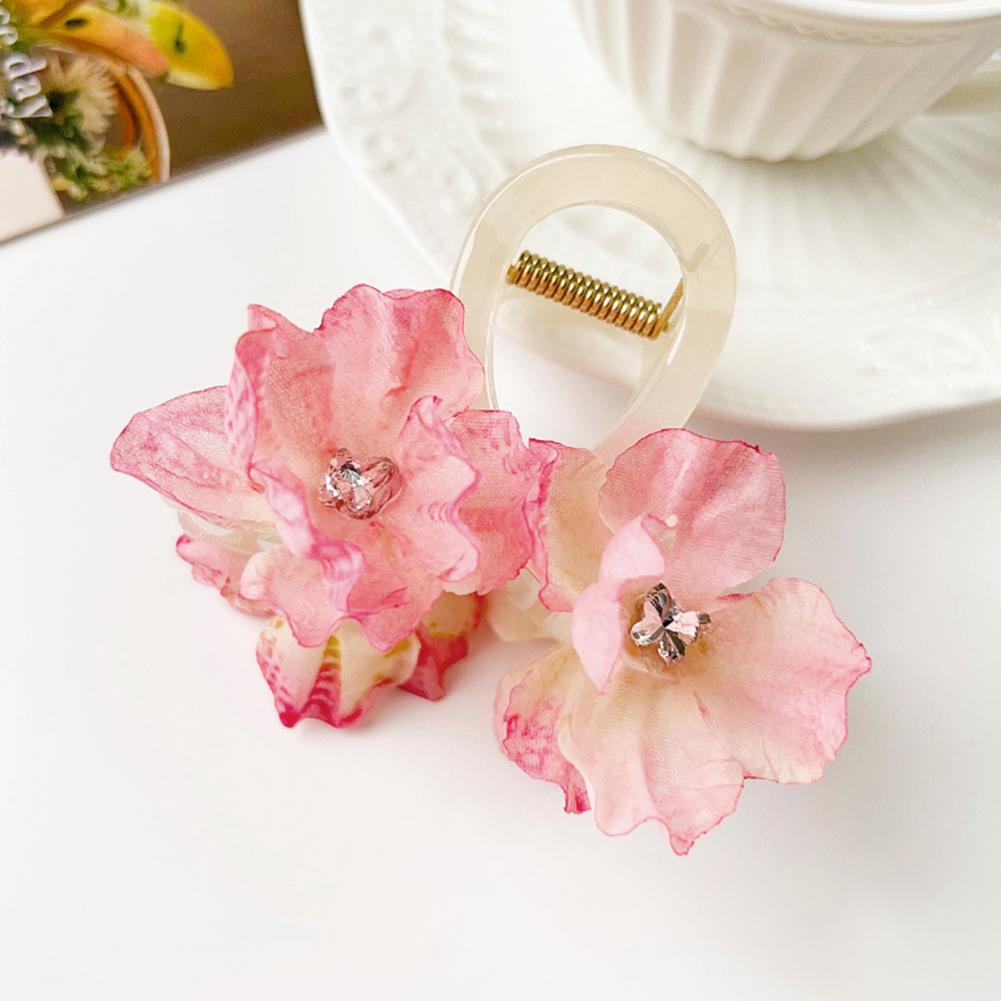 Hair Claw 3D Imitation Flower Rhinestones Decor Hair Clip Back Head Anti-slip Teeth Design Shark Hair Clip Streetwear