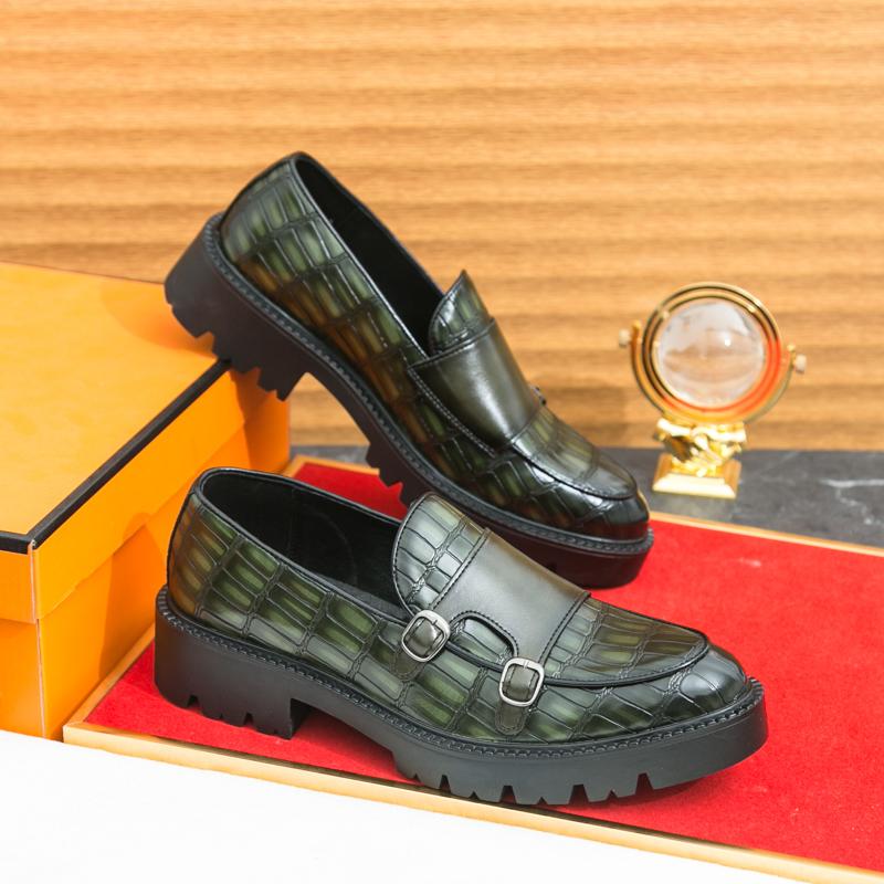 Retro Men Loafers Black Green PU American Slip-on Comfortable High-end Leather Shoes Business Travel Shoes Men Sizes 38-46