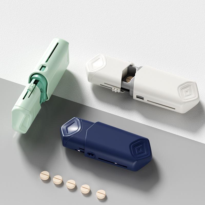 Portable Pill Cutter & Grinder: Compact Medication Box for Splitting, Grinding, and Dispensing Small Pills On-the-Go