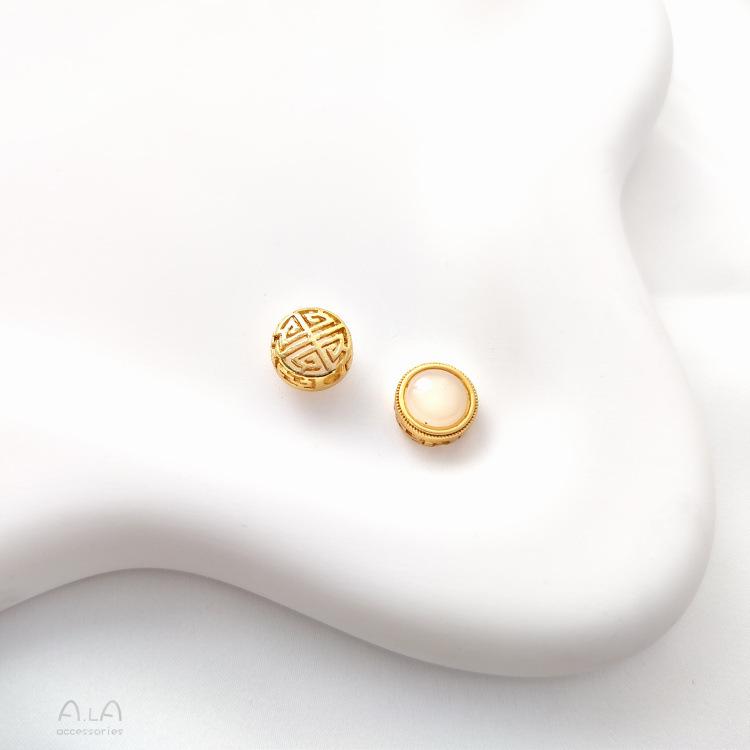Dull Gold Cat's Eye Stone Spacer Beads with Imitation Jasper for DIY Bracelets and Necklaces