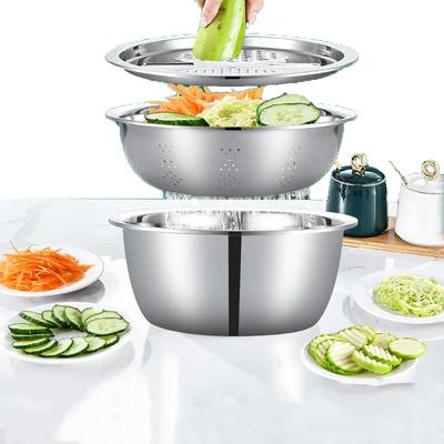 3 w 1 Stal Nierdzewna Durszlak do Warzyw Slicer Tarka Do Warzyw Koszyk do Odcedzania Miska do Robienia Sałatki Warzywnej Akcesoria Kuchenne Narzędzie