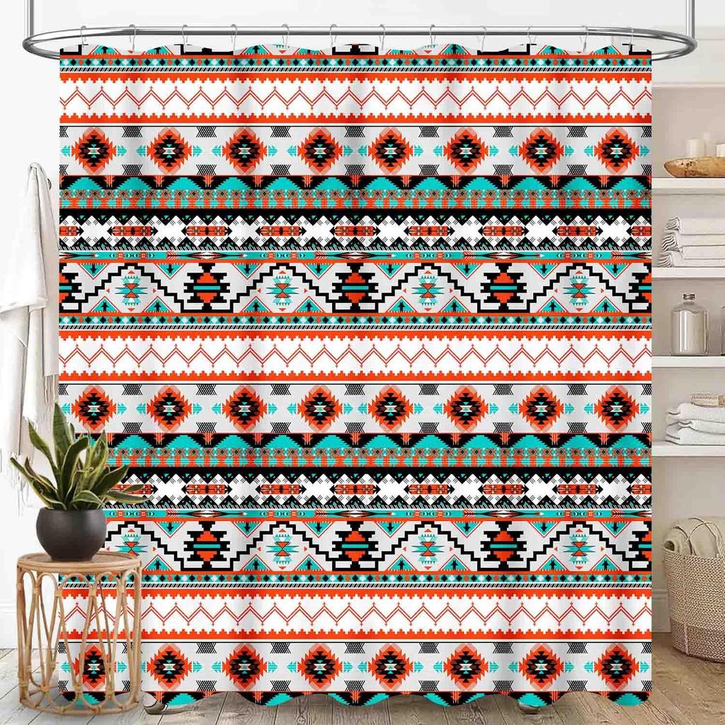 Southwestern Natvie Tribal American Ethnic Western Abstract Geometric Vintage Brown Waterproof Fabric Bathroom Shower Curtain