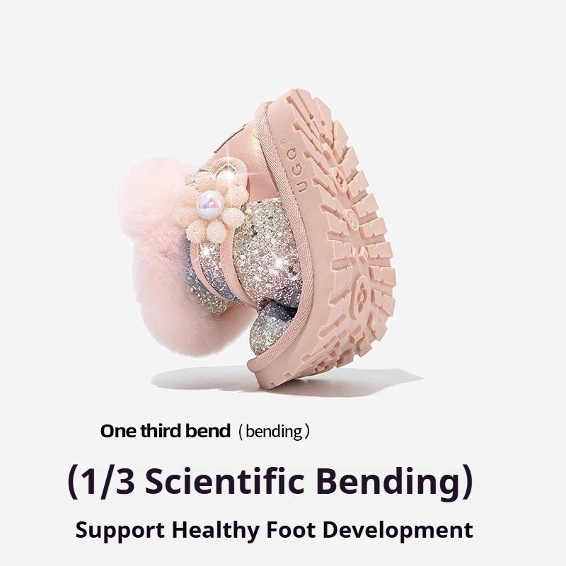 Winter Girls' Warm Snow Boots Fleece-lined and Thickened Princess Boots Warm Cotton Shoes