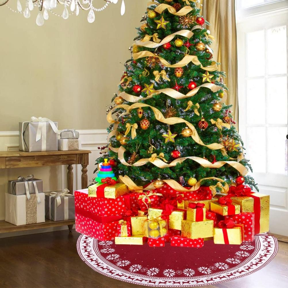 Festival Tree Skirt Knitted Tree Skirt Apron Snowflake Deer for Gift Holidays