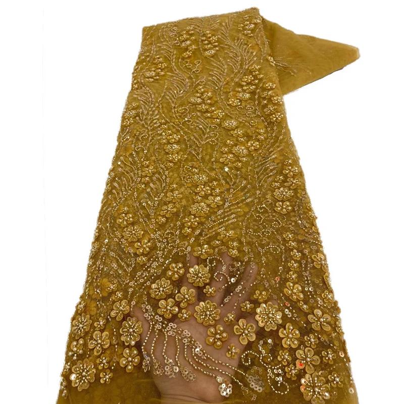 1Yard Luxury African Lace Fabric with Embroidery Flower Glitter High Quality Heavy Sequin French Beaded Lace Fabric for Sewing