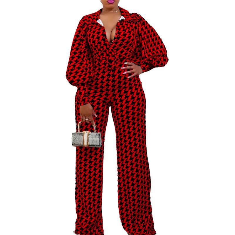 Women's Spring Loose Elastic V-Neck Straight High Waist Temperament, Jumpsuit