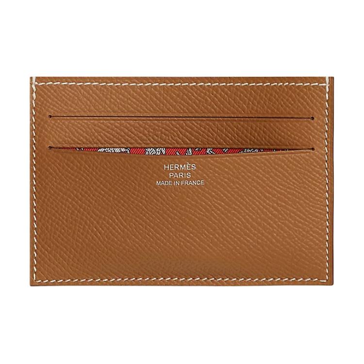 Hermes Citizen Twill Kompakt 12 Seidenmuster Akzentuiert Epsom Kalbsleder Kartenhalter Herren Accessoires Gold Capucine H088019CAAB