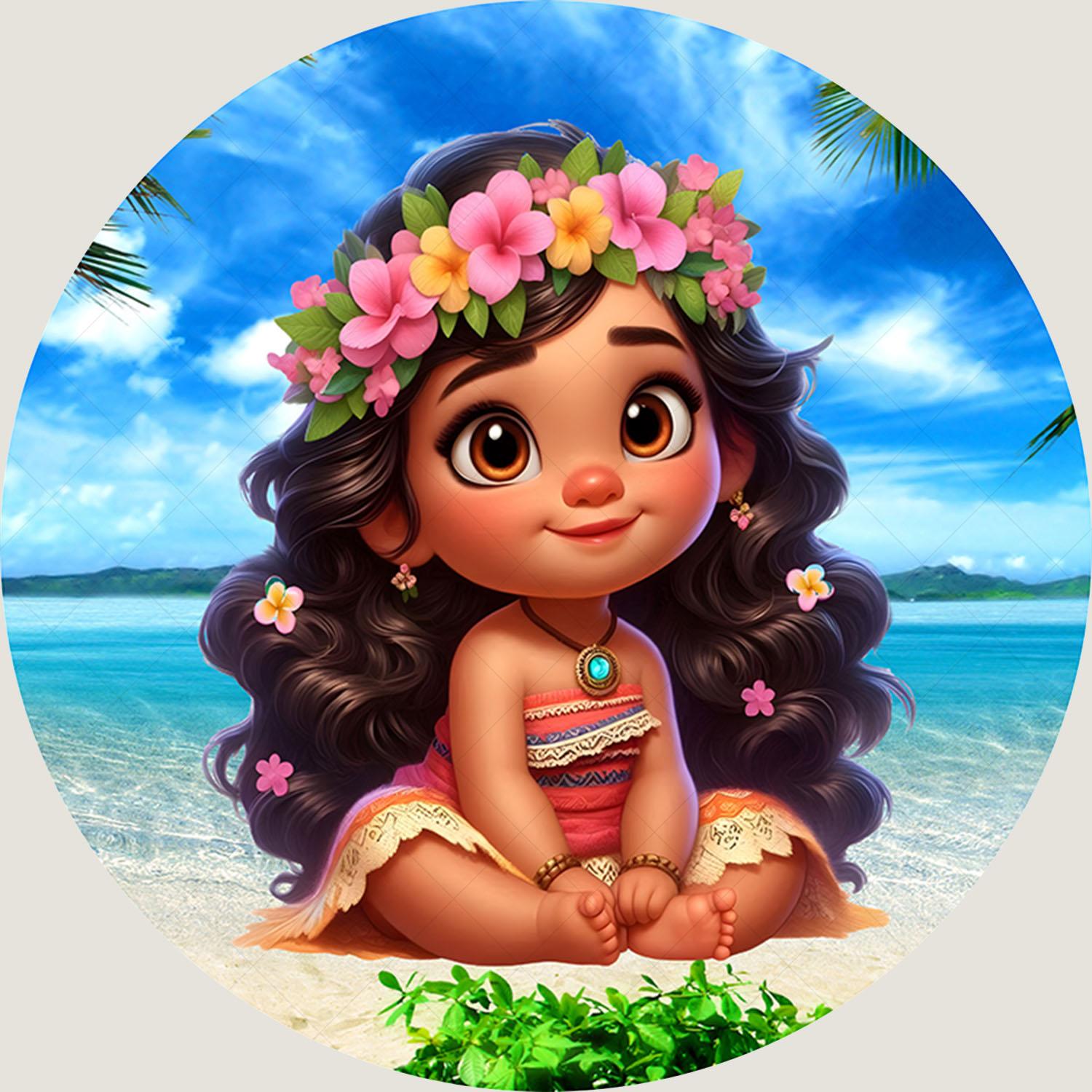 

BEPAN Moana round background baby shower props children s birthday party layout photo booth props double-sided printing stretch fabric D 3ft(100cm)Poly