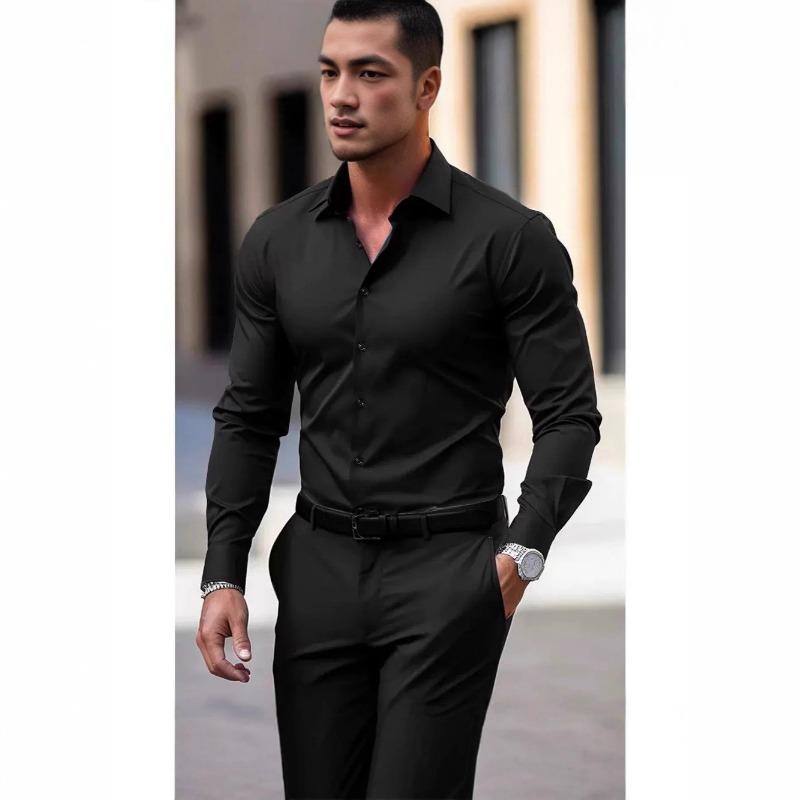 Tight Shirt Men s Slim Long-sleeved Cardigan Glossy Reflective Casual Work Shirt Trendy S