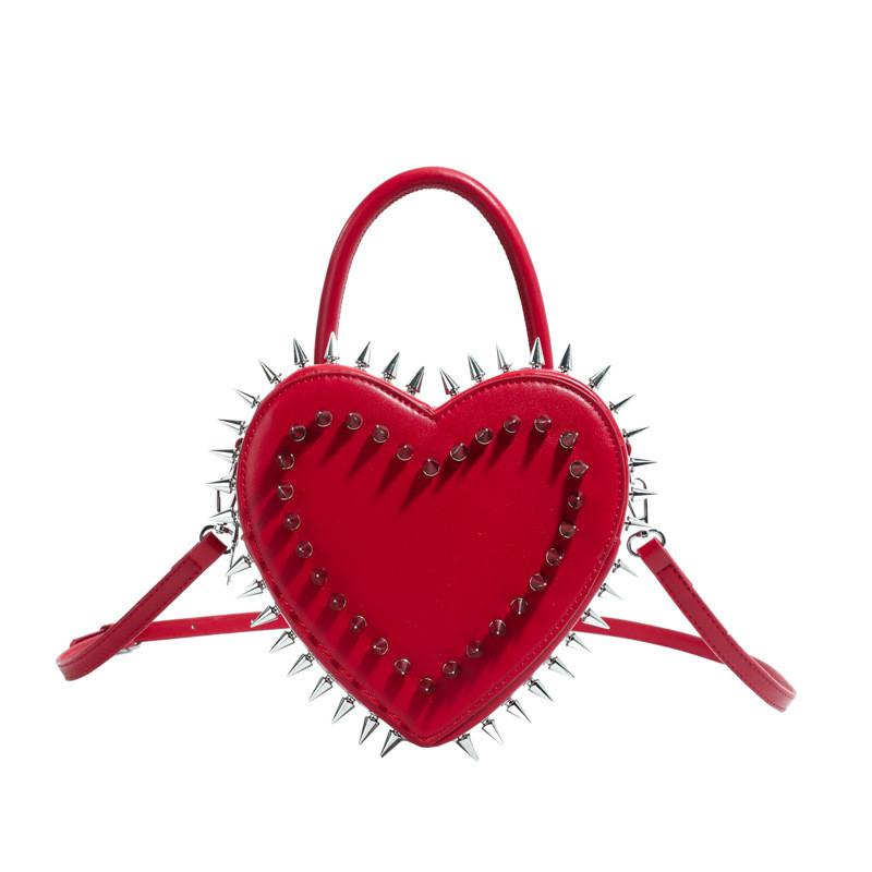 Pu Heart Shaped Bag For Women With Doublesided Stud Embellishments And Chain Strap For Daily Use
