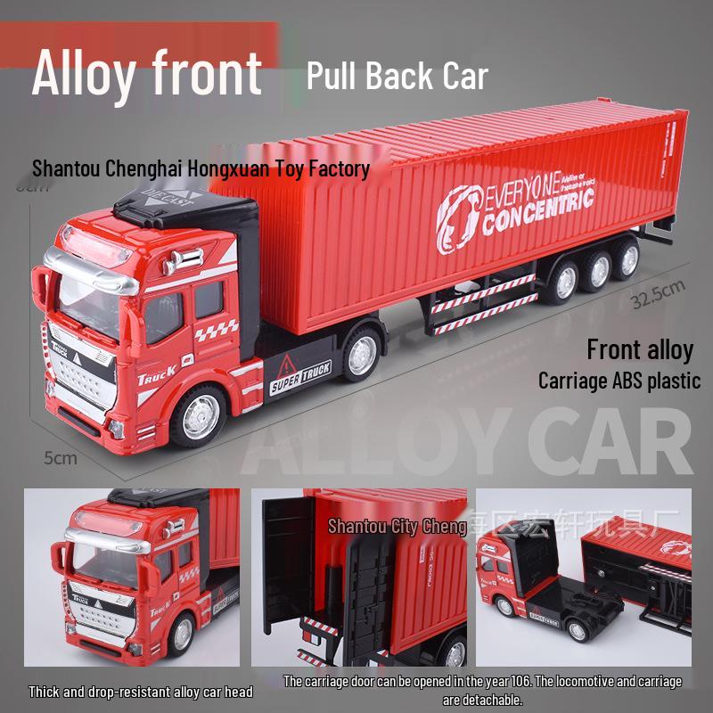 Alloy Pull-Back Big Truck Toy - Children's Container Truck Model & Trailer Transport Car