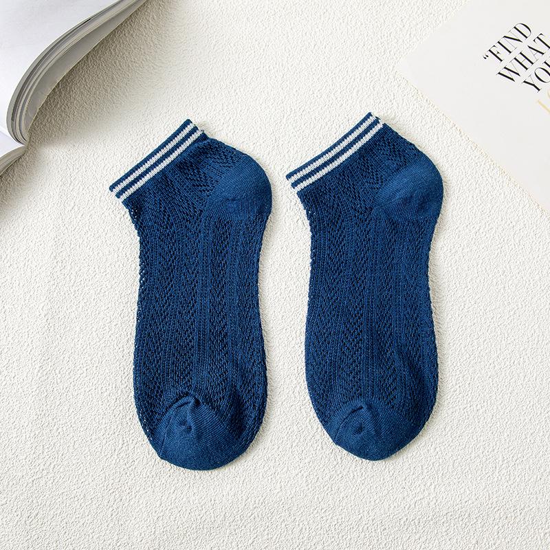 

Women s Summer Thin New Hollow Fish Bone Pattern Cotton Mesh Invisible Socks 1 pair синий