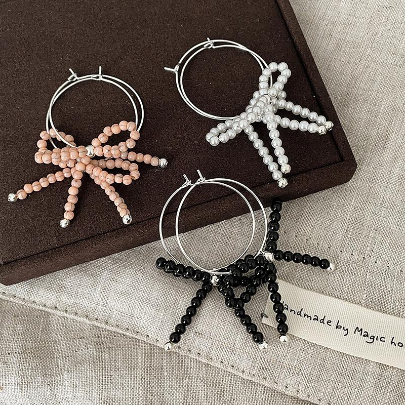 Niche Design Sense Bow Beaded Earrings Female Sweet And Cute Elegant Exquisite Fashion Versatile Earrings