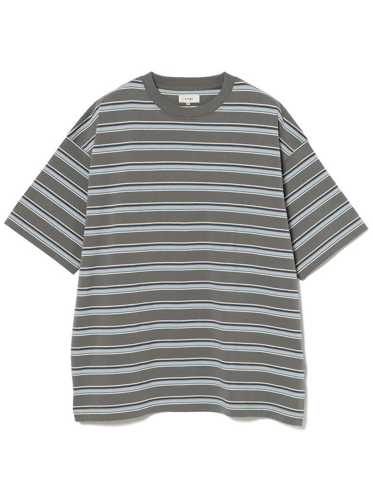 BEAMS TEE Loose Striped Gray Large 11041379639 S/S T-Shirt Men's