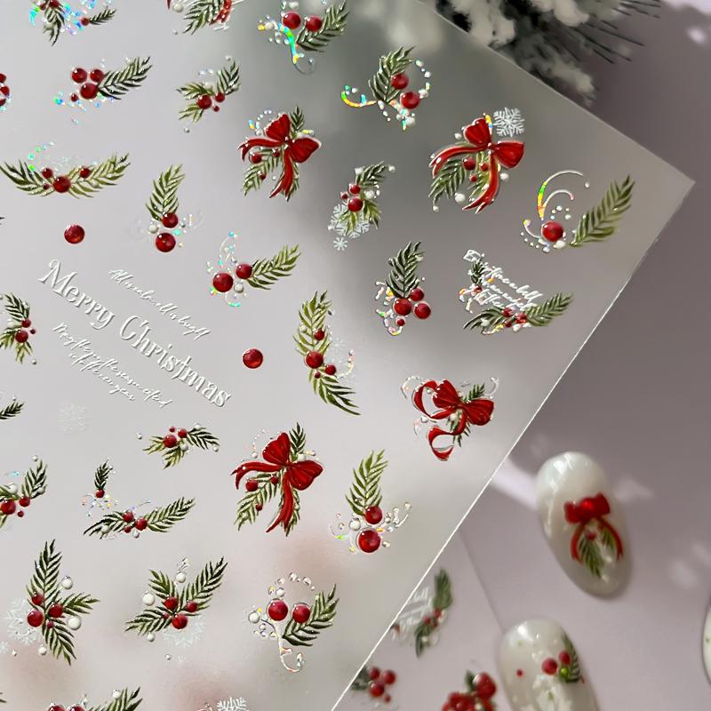 Christmas Nail Stickers Laser Snowflake Relief 3D Christmas Tree Leaves Cartoon Wearing Nail Patches Manicure Decorstion Charm