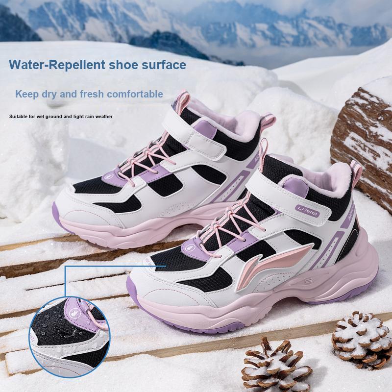Li Ning Barn Sport Livsstil Mode Halkfri Stötdämpning Återfjädring Varma Mellanhöga Vardagsskor Barn Vardagsskor Svart Standard-Vit YKCU224-4
