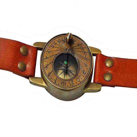 Steampunk mässingsarmbandsur med solur, Samlarobjekt nautiskt kompass, Julklapp för män