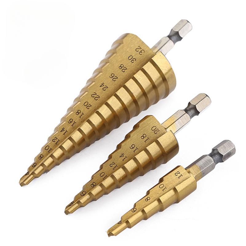 Hexagonal Handle Step Drill 3-piece Set In Cloth Bag Step Drill Pagoda Drill Bit Tower Drill Steel Plate Punch