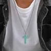 Collar Colgante Cruz de Acero Inoxidable Clásico, Ágata Negra Turquesa Ojo de Tigre Piedra Natural Moda Vintage Joyería para Hombres