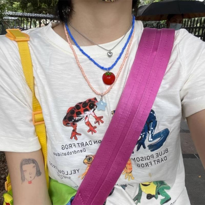 Colorful Resin Tomato Pendant Necklace Bohemian Style Beaded Choker Unique Gift Adjustable Length Tomato Necklace Chain
