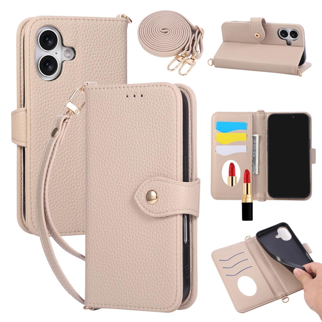 Crossbody Strap Mirror Wallet with Card Holder Phone Case for IPhone 16E 16 15 14 Pro Max 13 12 11 7 8 Plus Leather Flip Cover