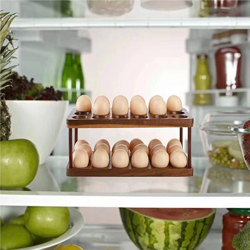 Egg Holder Countertop Solid Wood Egg Holder Rack for Storage Egg Tray Basket Space Saving Kitchen Egg Organizer for Kitchen Egg