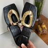 Fashion Black Luxury Slides Ladies Flats Slippers Shoes Female Flip Flops Summer Beach Fashion Metal Women Slippers Shoes Big Size