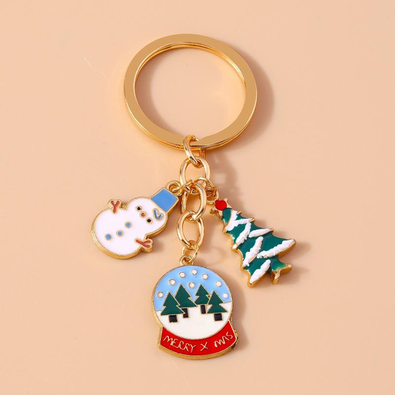 New Enamel Christmas Keychain Snowman Santa Claus Key Rings for Car Key Holder Women Girl's Handbag Pendants Jewelry Gifts