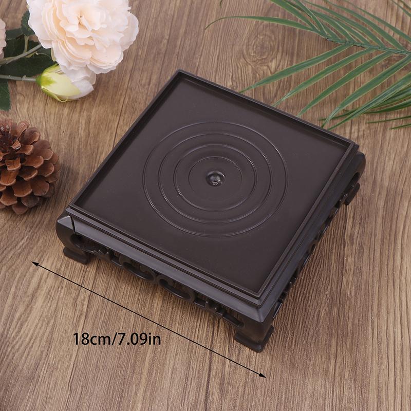 Deep Brown Carving Wooden Look Plastic Base Tray Flowerpot Holder Round Square Multi-Functional Teapot Vase Fish Tank Base