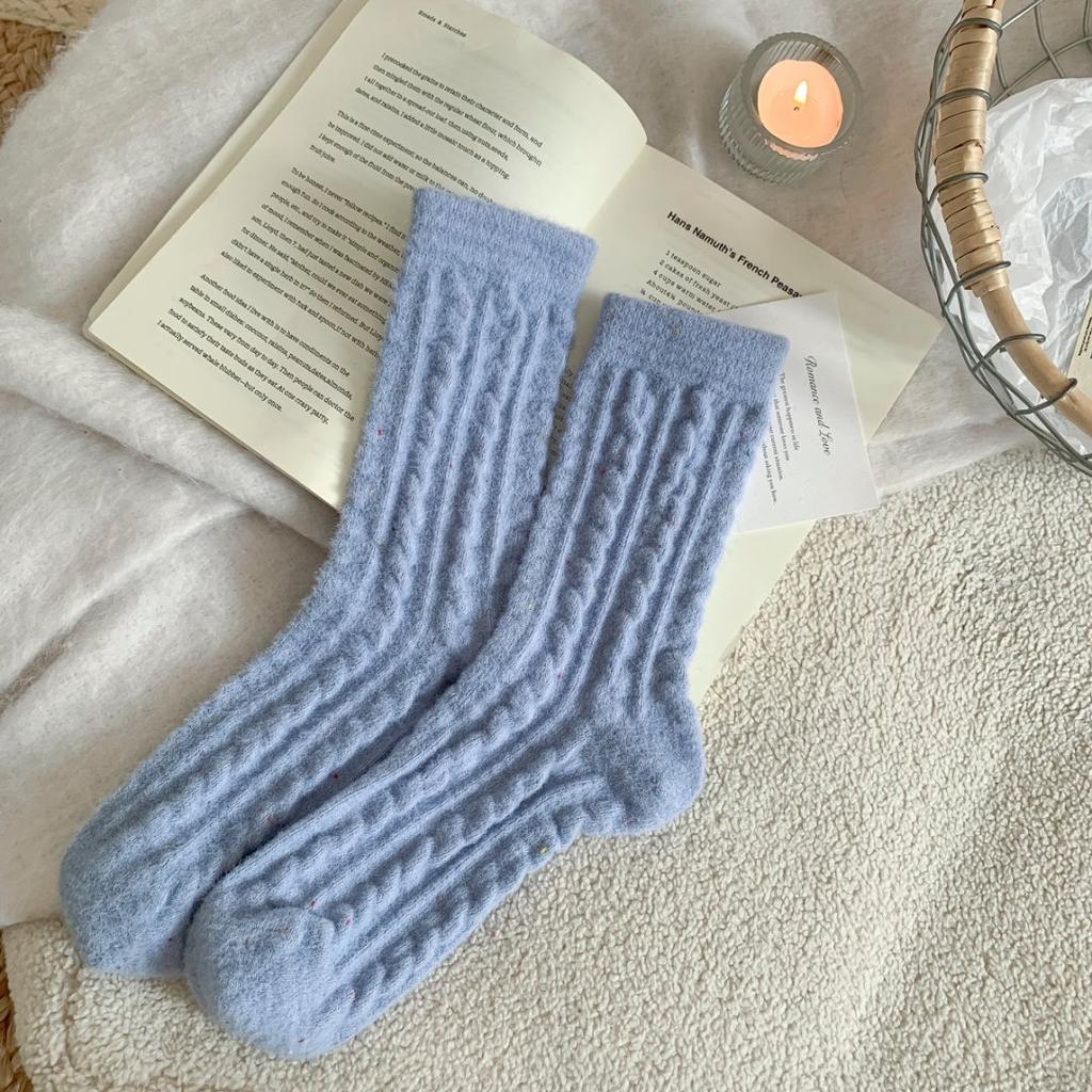 Australian Wool Autumn-winter Children's Powder Purple Cute Dopamine Color Mid-calf Socks, Warm Postpartum Socks, Thick Floor Socks