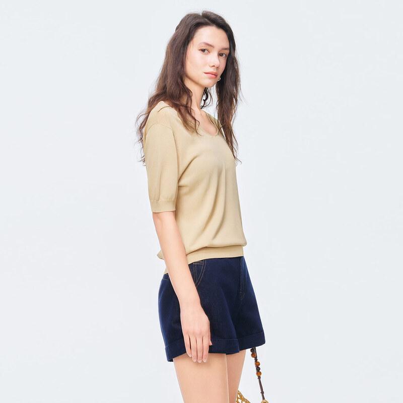 V-neck Cross-back Short Sleeve Knit Top