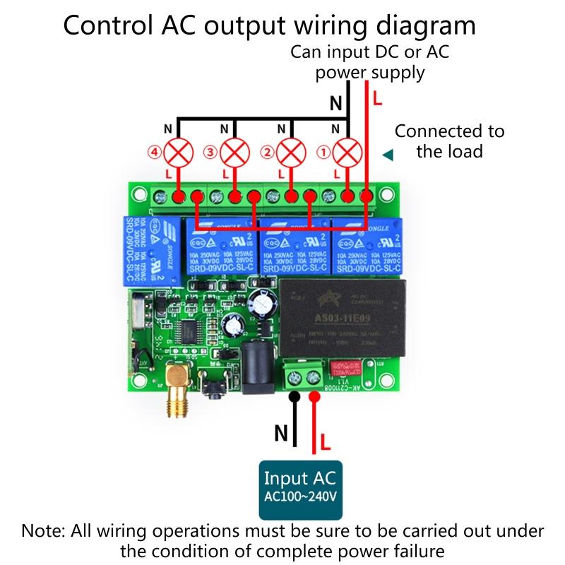 Wireless RF Remote DC12V 24V 220V 4 Annel L 433Mhz Remote Control for Garage Door  Transmitter & Receiver