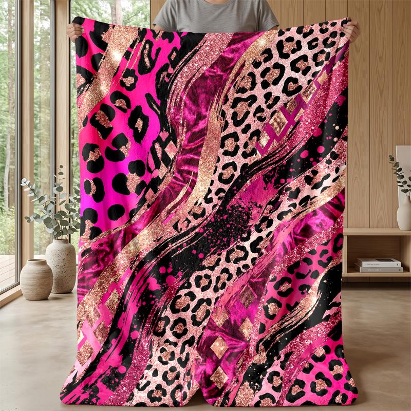 Pink Leopard Fashion 1 Theme Blanket Lightweight Warm Flannel Blanket Decorative Throw Blanket for Home Decoration