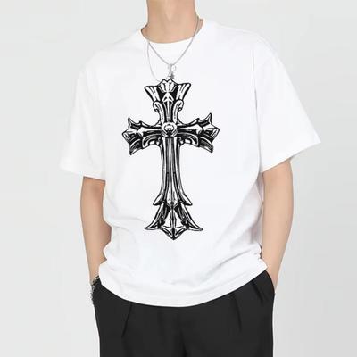 2025 New Summer Men's Offset Printing Flower Easter Horror Cross Men's Casual Loose Short Sleeved T-shirt