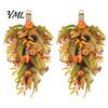 Fall Front Door Decor Artificial Teardrop Swag, Faux Pumpkins Berries Pinecones Leaves Decorative Autumn Water Drop Swag Harvest Wreath for
