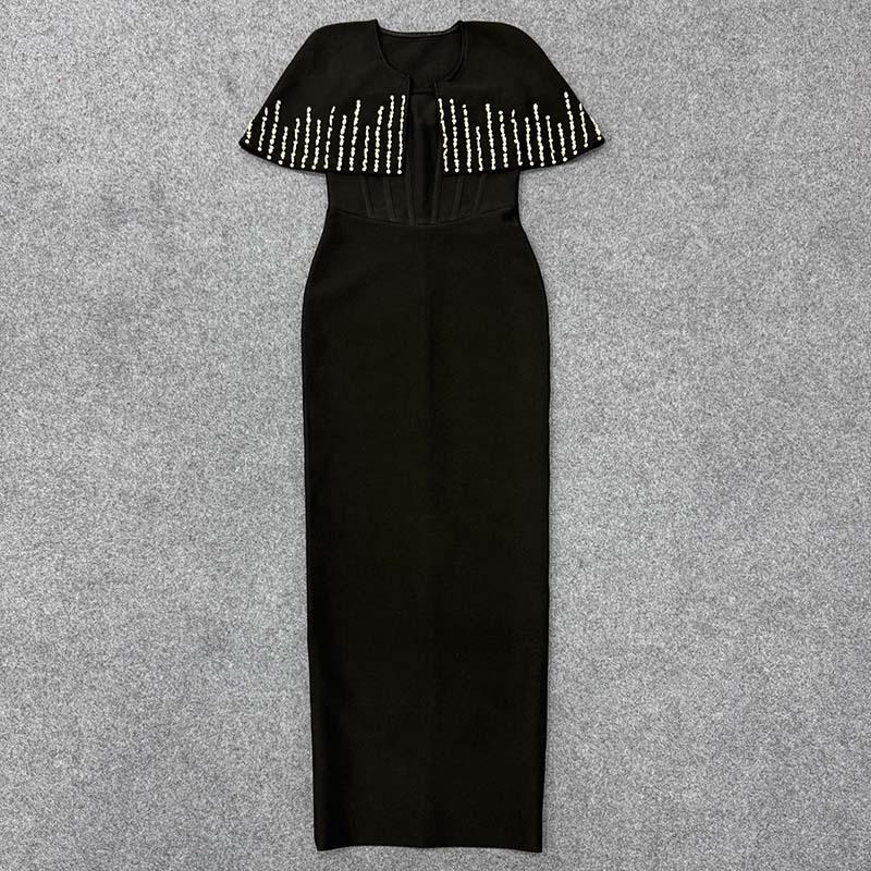 European & American Women s Elegant Rhinestone Shawl Slim-fit Bandage Evening Dress Large чёрный