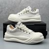 Trendiga vita läderskate-sneakers för män med tjock sula och upphöjd design - Vår 2025 Edition