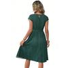 Womens Casual Midi Dress Short Sleeve Round Neck Tie Waist Printed A Line Dress for Daily Wear Work and Outdoor