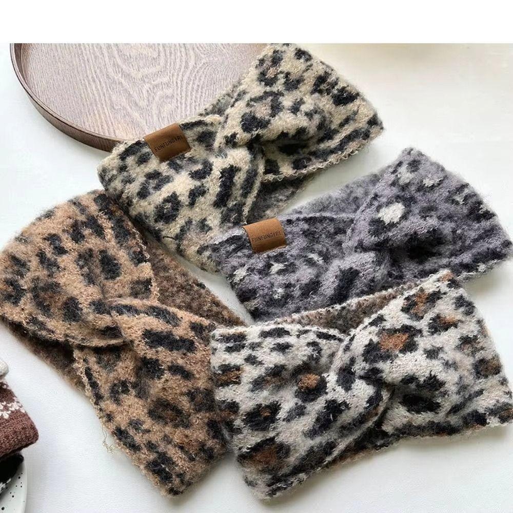 Soft Cross Headband High Elasticity Turban Headwrap Leopard Print Headband  Winter Season