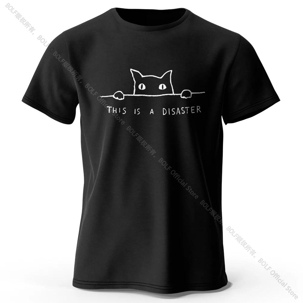 Minimalist Line Cat Print 100 cotton top Soft breathable round neck short sleeve T-shirt for men and women can be simple fashion