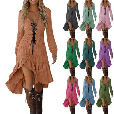 Robe Décontractée Asymétrique à Ourlet V Profond Couleur Unie Mode Femme