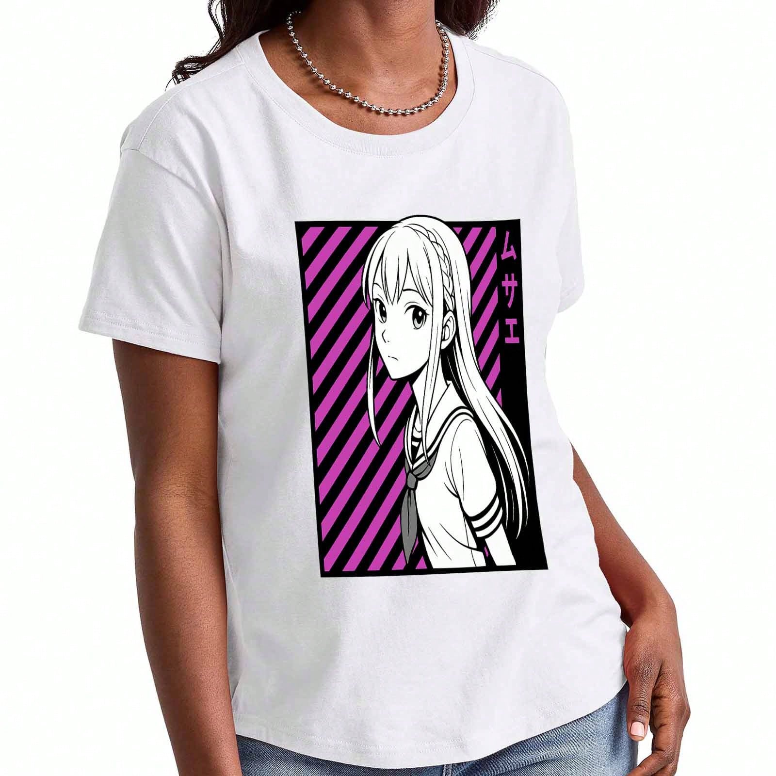 Anime Girl Striker Wounisex s Cotton T Shirt,Pure Cotton Premium Print, Durable,Casual And Fashionable,Cute Girl Holding Gun Graphics,Soft And Comfort S разноцветный