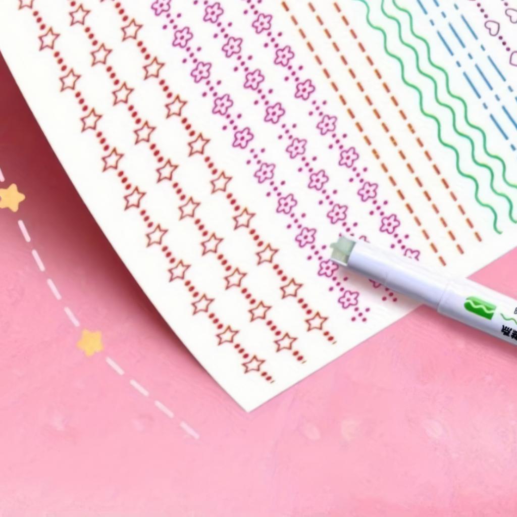 6 Outline Pens with Pattern Roller Seals, Suitable for Hand Copying Reports and Hand Account Highlighting