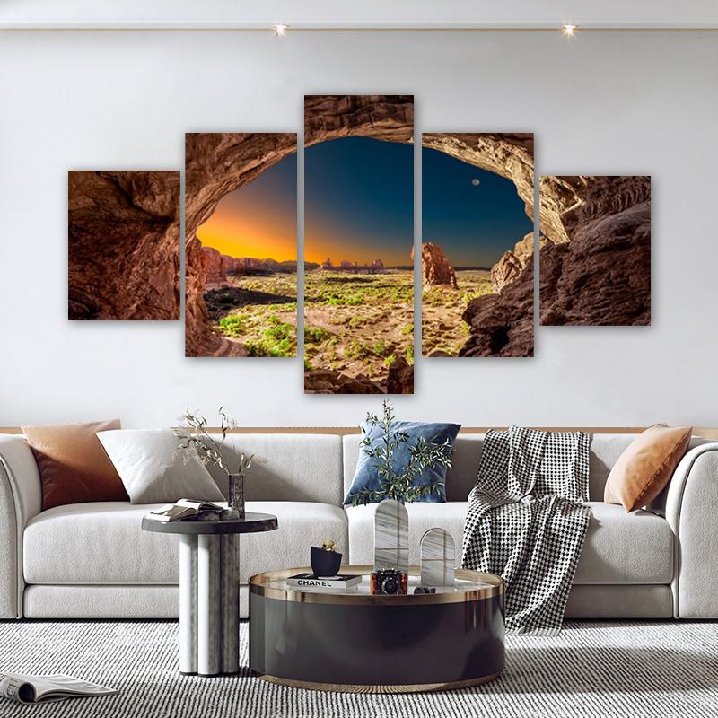 5 Panels Hole Sunset Landscape Painting Wall Art Natural Posters Canvas Prints Pictures For Living Room Modern Home Decoration